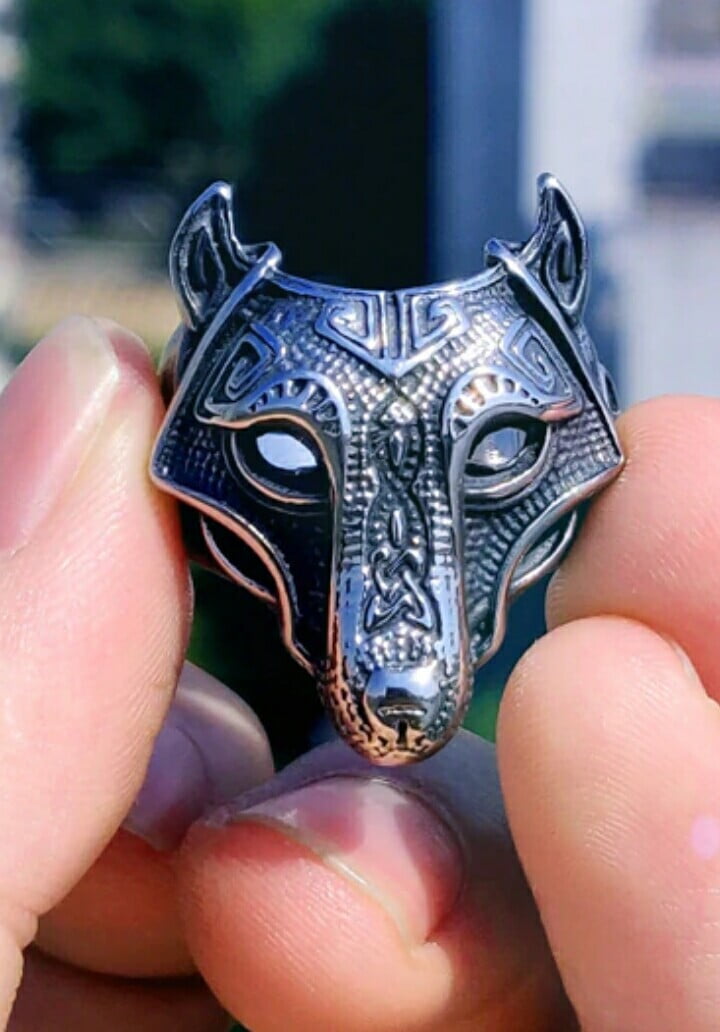 Anel Viking Cabe A De Lobo Em A O Inoxid Vel L Nas Cores Prata E Dourado