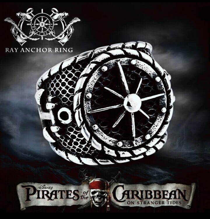 Anel bússola Piratas do Caribe em aço inoxidável 316L alta qualidade .