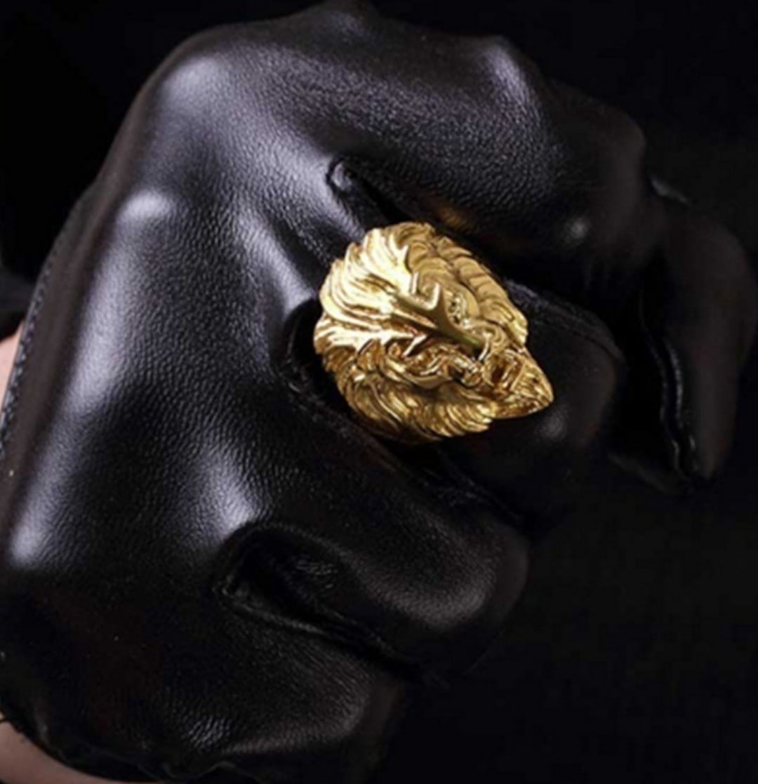 Anel masculino face leão em aço inoxidável 316L alta qualidade  