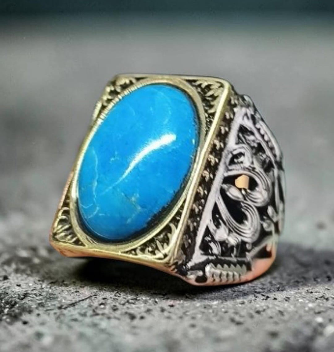 Anel turco em prata 925 modelo clássico pedra turquesa estilo e bom gosto
