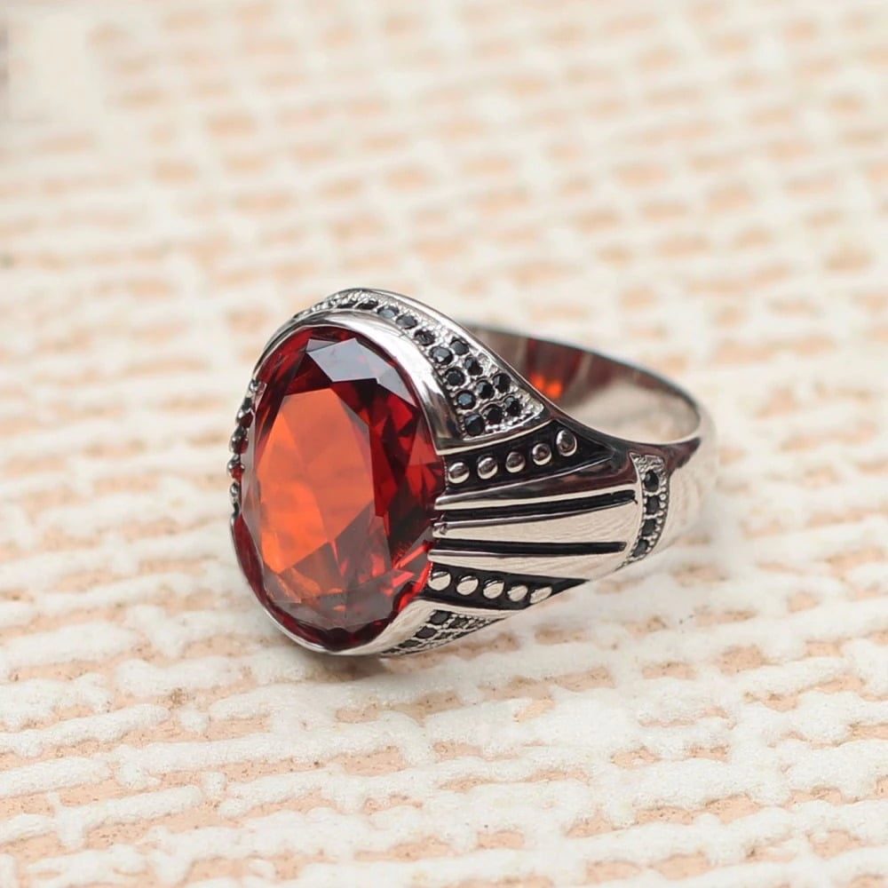 Anel de prata esterlina 925 com pedra zircon vermelha joia pra vida toda 