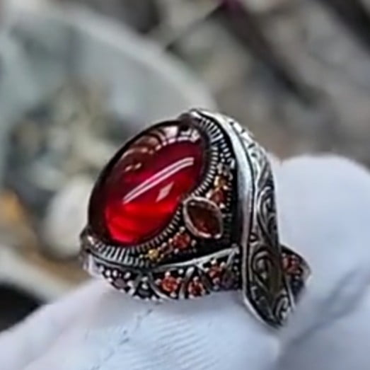 Maravilhoso Anel masculino Turco em prata esterlina 925 com pedras zircão 