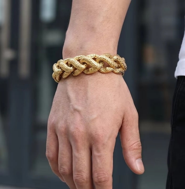 Lindo bracelete de 18mm estilo pele de cobra em aço inoxidável 316L