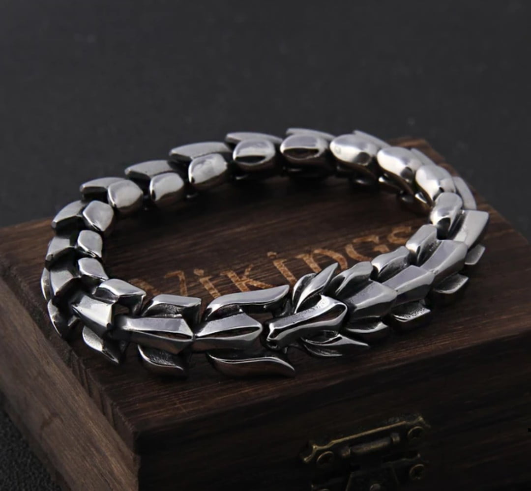 Bracelete Vikings Dragon em aço inoxidável 316L alta qualidade linda joia pra vida toda 