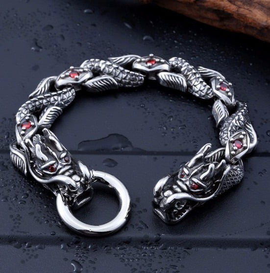Lindo bracelete de dragão com pedras zircônia em aço inoxidável joia pra vida todo 