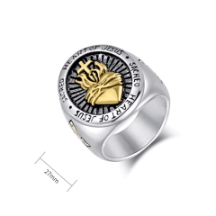 Anel religioso católico sagrado coração de Jesus em aço inoxidável joia para a vida toda