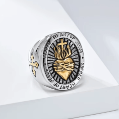 Anel religioso católico sagrado coração de Jesus em aço inoxidável joia para a vida toda