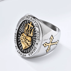 Anel religioso católico sagrado coração de Jesus em aço inoxidável joia para a vida toda