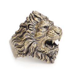 Anel leão em moeda antiga joia feita a mão hiper-realista 