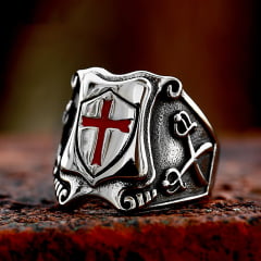 Anel masculino  Cavaleiros Templários  aço inoxidável com cruz vermelha linda joia 