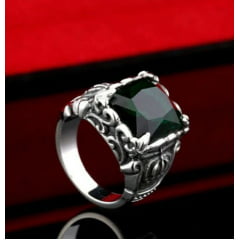 Anel masculino Dragon em aço inoxidável com pedra em três opções de cores vermelha , preta e verde 