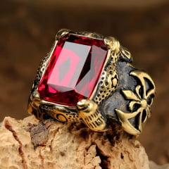 Anel masculino em aço inoxidável com pedra zircão martelo vikings esculpido nas laterais  uma peça marcante símbolo de força e poder