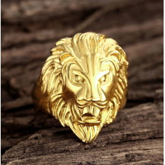 Anel masculino face leão em aço inoxidável 316L alta qualidade  