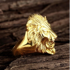anel masculino face leão em aço inoxidável 316L alta qualidade 