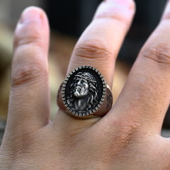 Lindo anel face de cristo em aço inoxidável  joia pra vida toda 