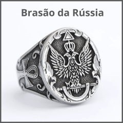 Lindo anel em aço inoxidável com o brasão da poderosa Rússia