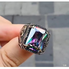Lindo anel Turco em prata esterlina 925 com pedras preciosa Alexandrite
