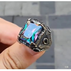 Lindo anel Turco em prata esterlina 925 com pedras preciosa Alexandrite