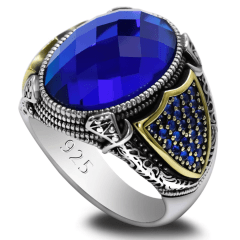 Anel artesanal de prata 925 estilo turco com pedra Zircão natural joia linda perfeita, para homens de bom gosto.