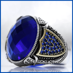 Anel artesanal de prata 925 estilo turco com pedra Zircão natural joia linda perfeita, para homens de bom gosto.