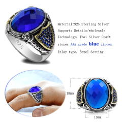 Anel artesanal de prata 925 estilo turco com pedra Zircão natural joia linda perfeita, para homens de bom gosto.