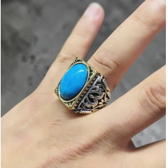Anel turco em prata 925 modelo clássico pedra turquesa estilo e bom gosto