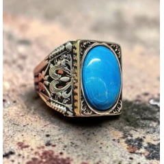 Anel turco em prata 925 modelo clássico pedra turquesa estilo e bom gosto