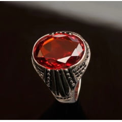 Anel de prata esterlina 925 com pedra zirconia vermelha joia pra vida toda 