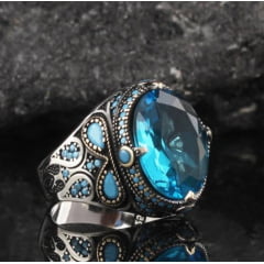 Lindo anel Turco em prata esterlina 925 com pedra principal Topázio  