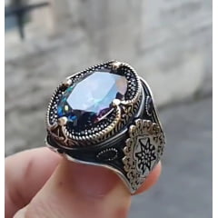 Anel Turco em prata esterlina 925 com pedras preciosa Alexandrite uma joia única magnífica 