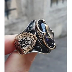 Anel Turco em prata esterlina 925 com pedras preciosa Alexandrite uma joia única magnífica 