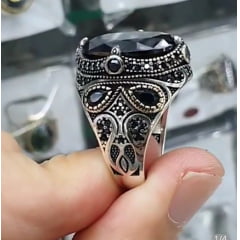 Lindo anel turco em prata 925 com pedra ônix joia impactante 