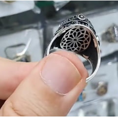 Lindo anel turco em prata 925 com pedra ônix joia impactante 
