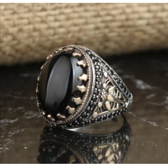 Lindo anel turco em prata 925 com pedra ônix joia perfeita