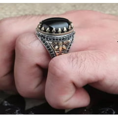 Lindo anel turco em prata 925 com pedra ônix joia perfeita
