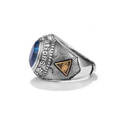 Luxuoso anel em prata 925 com detalhes em ouro e pedra azul 