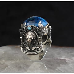 Magnífico anel masculino todo feito a mão em prata esterlina 925 com pedra zircão uma obra prima 