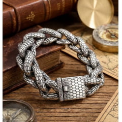 Lindo bracelete de 18mm estilo pele de cobra em aço inoxidável 316L