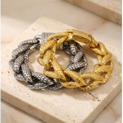 Lindo bracelete de 18mm estilo pele de cobra em aço inoxidável 316L