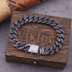 Pulseiras vikings de aço inoxidável com caixa de madeira vikings para presente