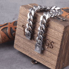 Pulseiras vikings de aço inoxidável com caixa de madeira vikings para presente