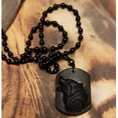 Pingente amuleto de lobo de pedra obsidiana  natural 