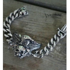 Bracelete águia caveira em aço inoxidável 316L alta qualidade 