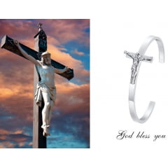 Bracelete de crucifixo em aço inoxidável 