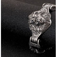Bracelete masculino em aço inoxidável  cabeça de leão estilo nórdico peça muito rara maravilhosa