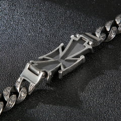 Bracelete nórdico brasão cruz em aço inoxidável 316L joia pra vida todo 