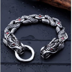 Lindo bracelete de dragão com pedras zircônia em aço inoxidável joia pra vida todo 