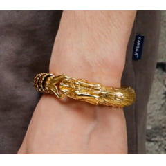 Luxuoso bracelete de dragão em aço titânio dourado joia muito linda 