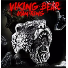 Anel masculino Viking cabeça de urso e homem simbolo de força e liderança feito em aço inoxidável 316L 