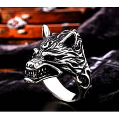 Anel vikings cabeça de lobo feros em aço inoxidável 316L alta qualidade 
